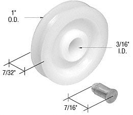 CRL 1" Nylon Sliding Screen Door Replacement Roller with 3/16" Center Hole