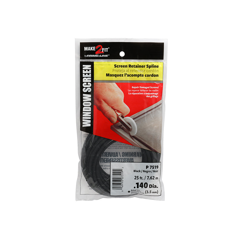 FHC 0.14" X 25 Ft. Roll Black Spline (Single Pack)