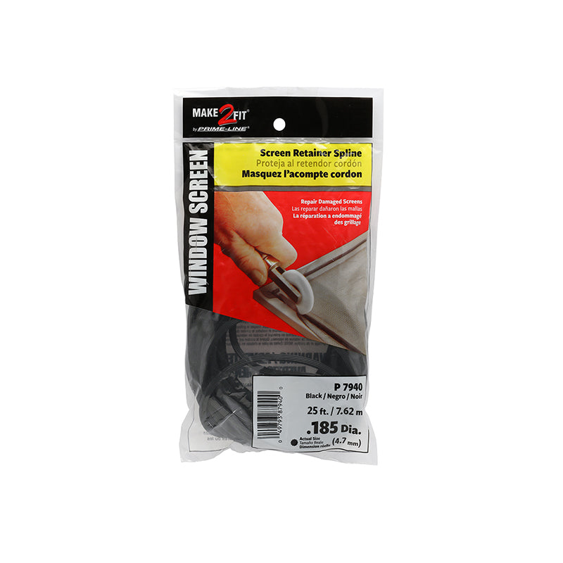 FHC 0.185" X 25 Ft. Roll Black Vinyl Screen Spline (Single Pack)