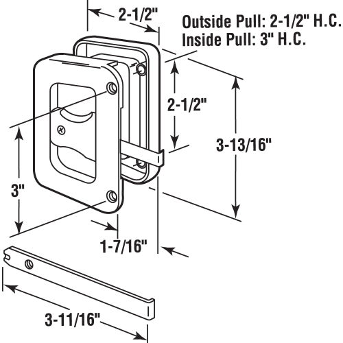 FHC Sliding Screen Door Latch & Pull With Screws - Black Hat Section