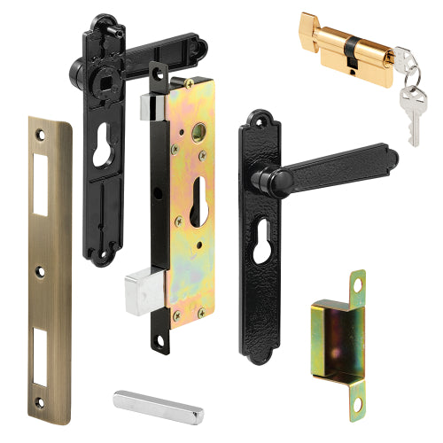 Security Screen Or Storm Door Lever Set - Lock Cylinder - Diecast - Black