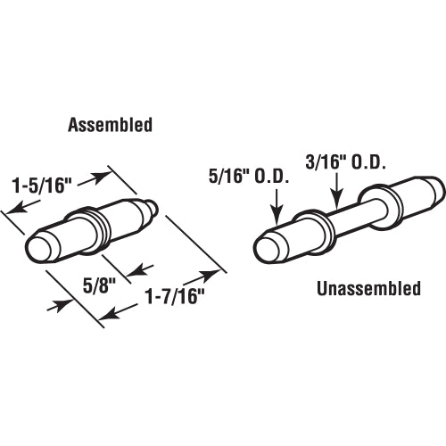 1-7/16" White Nylon Storm Door Hinge Pin Kit With Pins And Bushings